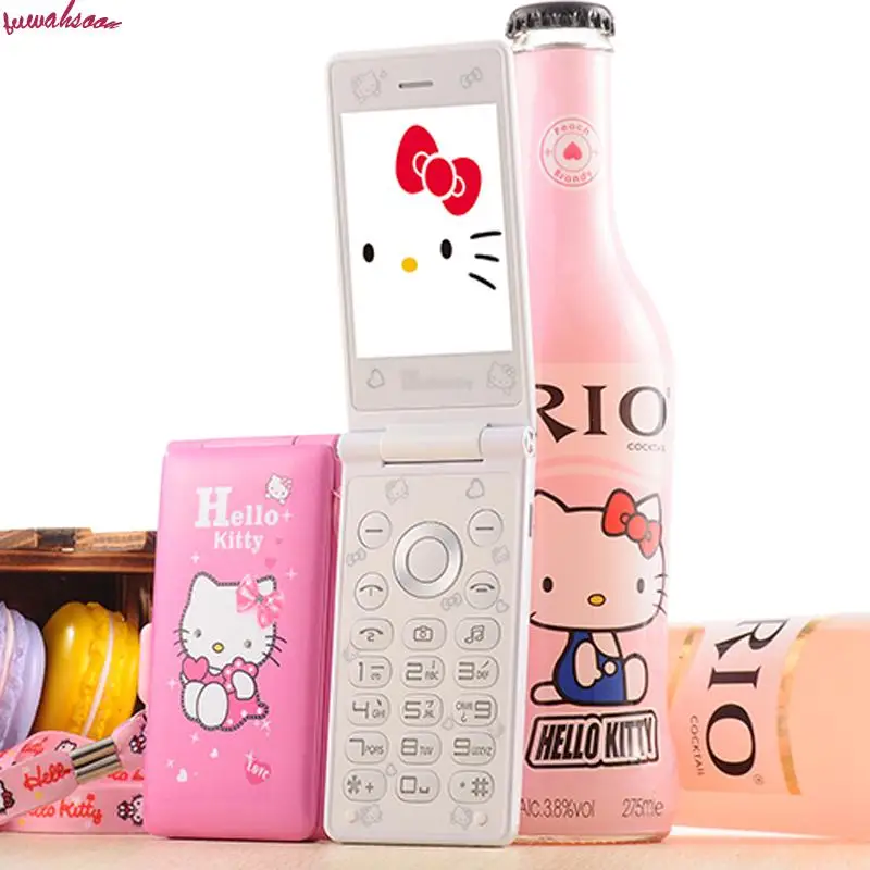 

Flip Dual Sim Cell Phones D10 Breath Light Touch Screen Women Girl Cartoon Hello Kitty Unlocked Mobile Celular KUH