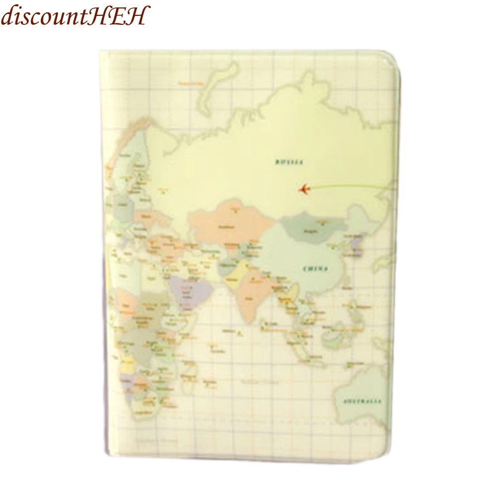 World Map Passport Holder Cover PU Leather ID Card Travel Ticket Pouch