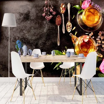 

Else Black Breakfast Table Honey Jar Cup of Tea 3d Print Photo Cleanable Fabric Mural Home Decor Kitchen Background Wallpaper