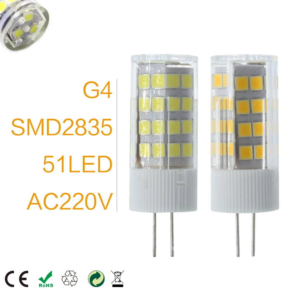 Мини G4 светодиодные лампы 220 В 230 SMD 2835 51 светодиоды 75leds кукурузы светодиодные лампы прожектор заменить 20 Вт 30 Вт галогенные люстра