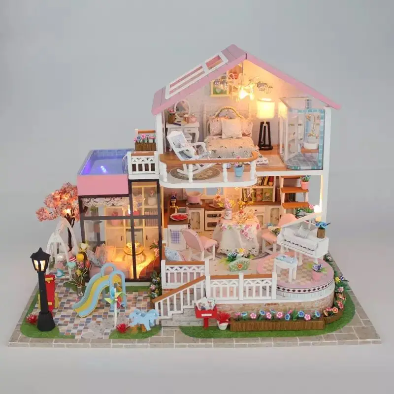

Sweet Word DIY Doll House 3D Wooden Miniaturas Dollhouse Toys for Children Birthday Gifts Wooden Juguetes Brinquedos