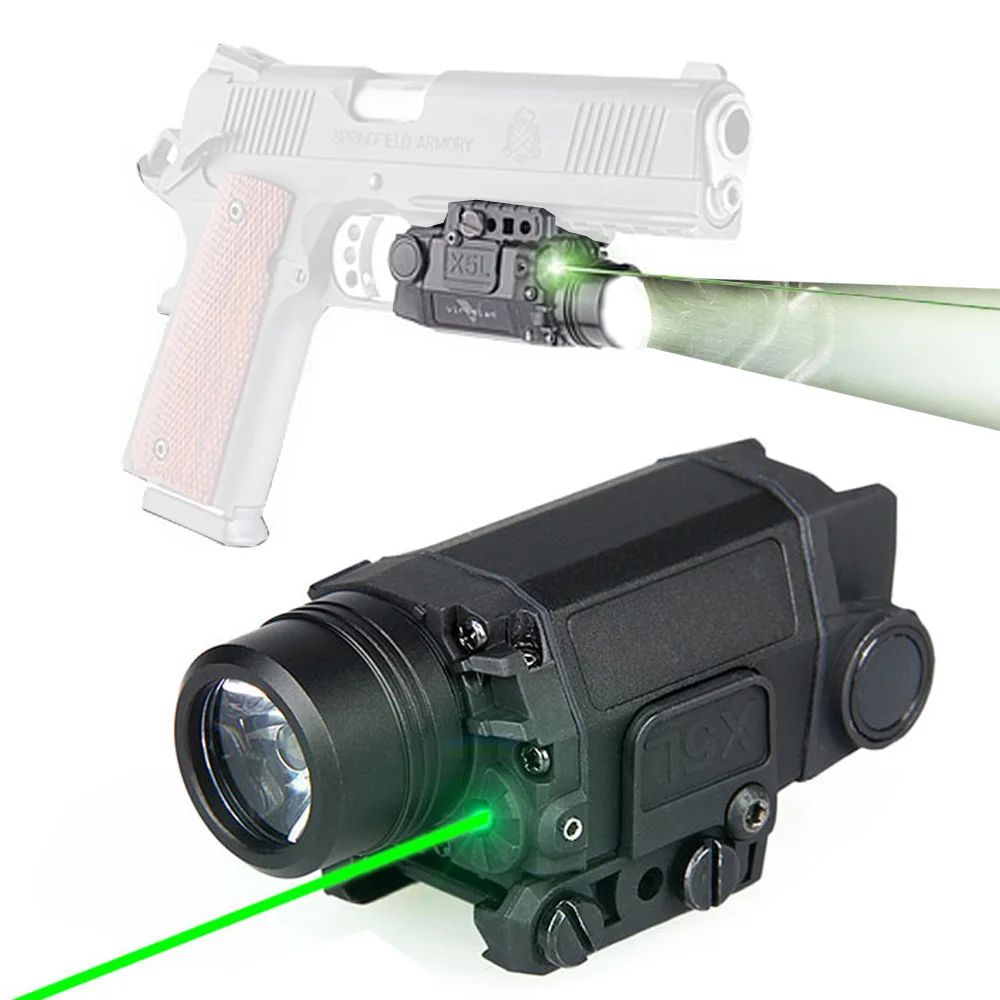 Тактический светодиодный светильник X5L белый светильник 190 люмен интегрированный зеленый лазерный прицел 20 мм Пикатинни стрельба охотничий светильник