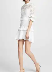 Летний Новый Сексуальный Милый Мини Платья Женщины Белый Кружевном Платье Мода Оборками платье