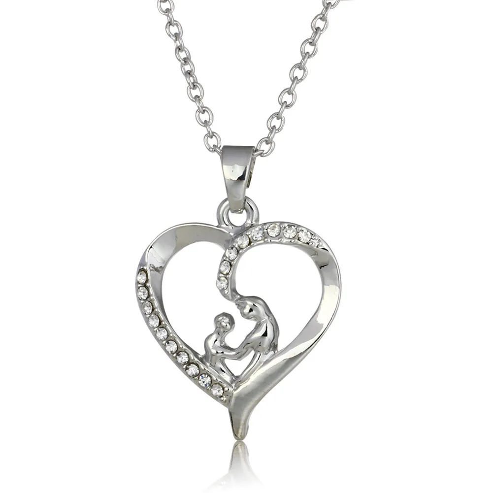 

Moms Jewelry Chain Link Gift Mother Baby Heart Pendant Mom Daughter Child Family Love Rhinestone Necklace