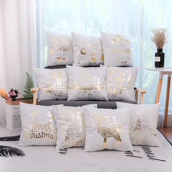 

Gold Stamping Process Merry Christmas And Happy New Year Blessings Pillow Case Short Plush Fabric Home Decoration Cushion Cover