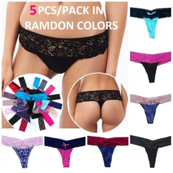 

5PCS/PACK Women Invisible Lace Thong Sexy Tanga Underwear Brief Panty Seamless Thon String Ramdom Colors S-L H431