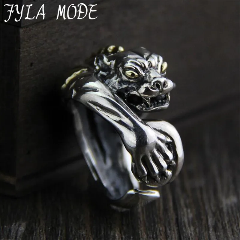 

FYLA MODE S925 Sterling Silver Leopard Head Ring Wedding Jewelry Christmas Gift Women Jewelry Finger Rings 23.10MM 25G PBG048