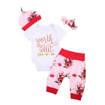 

0-24M Newborn Infant Kid Baby Girl Clothes Cute Cotton Short Sleeve Bodysuit Tops Long Floral Pants Outfit Baby Clothes 4Pcs Set