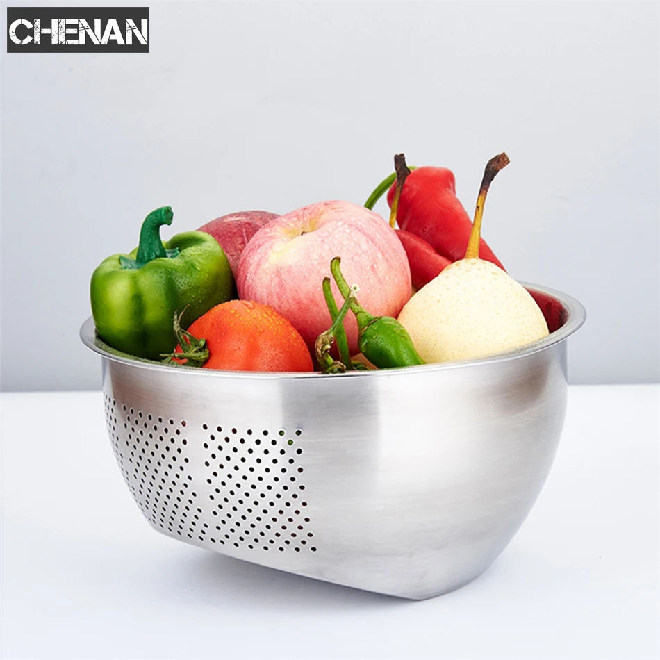 Stainless Steel Wash Rice Strainer Colander Sieve Fruit Vegetable