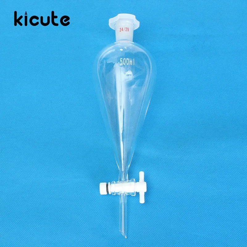 Kicute 500 мл Clear Стекло Separatory боросиликатного Воронка с краном PTFE груша Форма Воронка 24/29 химии лабораторное оборудование - изображение