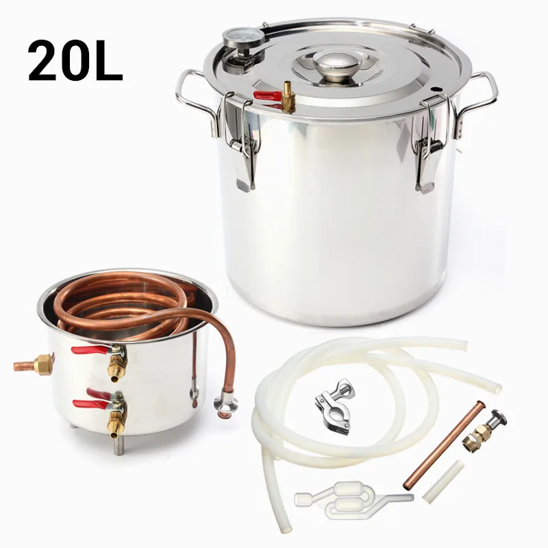 

5 Gallon/20L DIY Home Alcohol Whisky Moonshine Water Copper Alcohol Winemaker Distiller Boiler Keg Spirits Brew Kit Bar Tool