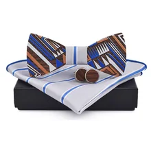 Высококачественный мужской полосатый шарф манжета галстук набор цветной печати деревянный галстук-бабочка галстук подходящая подарочная коробка