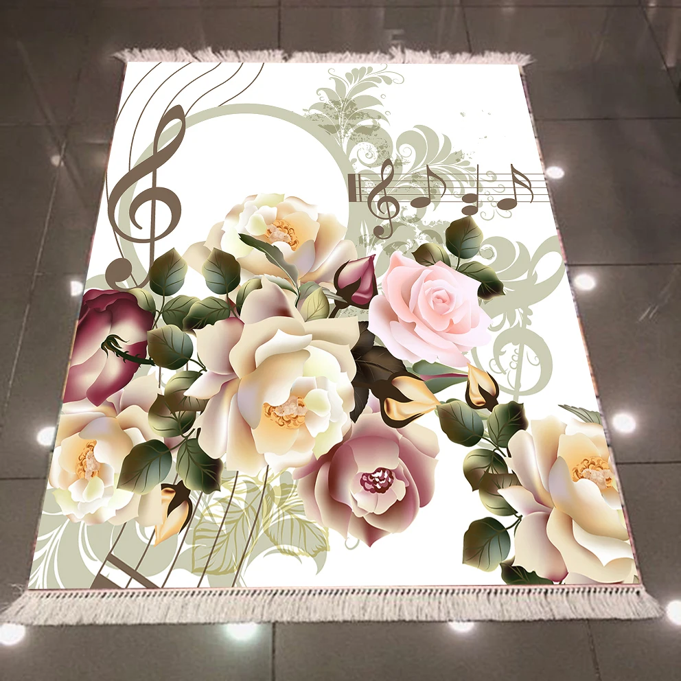

Else Yellow Pink Purple Rose Green Leaf Music Note Treble Clef 3d Print Anti Slip Back Washable Decorative Kilim Area Rug Carpet