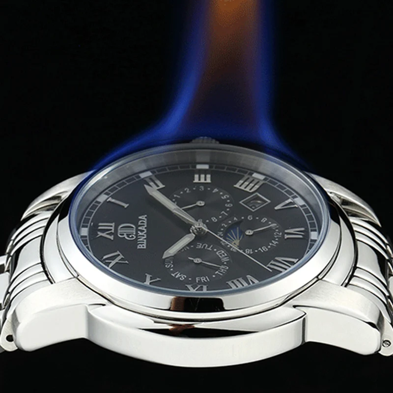 BINKADA спортивные часы мужские черные Автоматические механические New Moon Phase