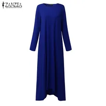 Vestido 2018 ZANZEA Для женщин Vint возраст экипажа Средства ухода за кожей шеи вечерние клуб kaft элегантный женский с длинным рукавом карманы асимметричный Подол Макси платье