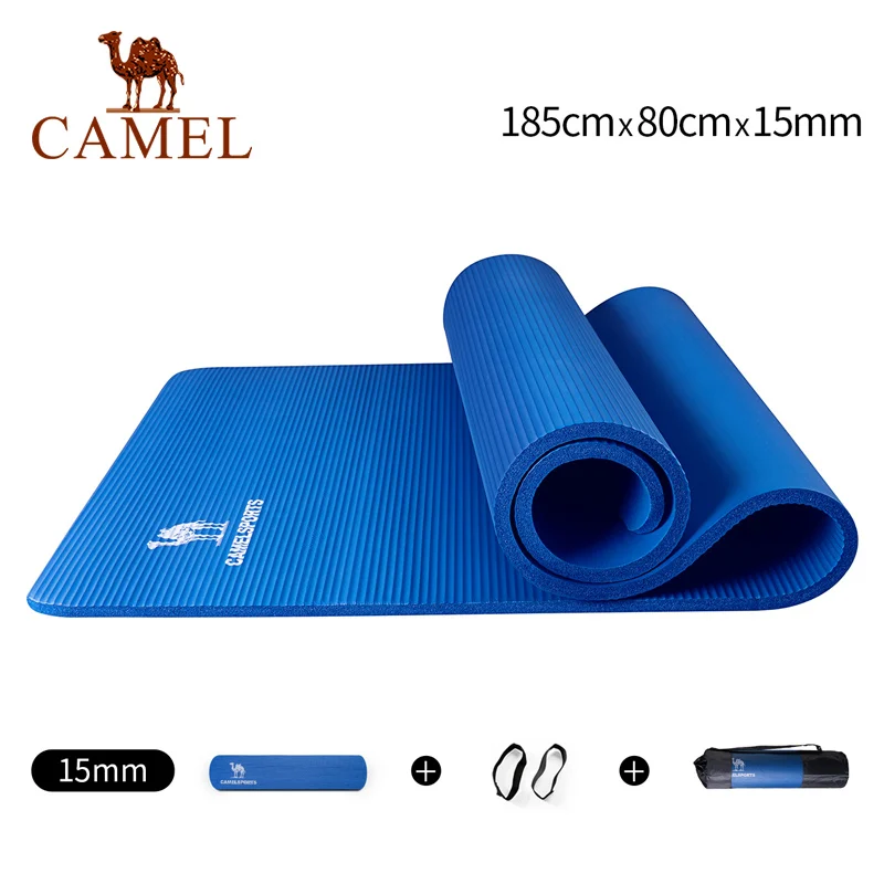 CAMEL Коврик для йоги, 185 см* 80 см, 15 мм, для фитнеса, тренировок, тренажерного зала, NBR, водонепроницаемый, обновленный, для тренировки, фитнеса, натуральный каучуковый ремешок