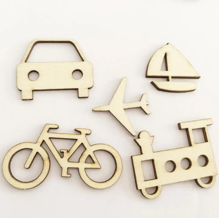 

100pcs cartoon Transportation Wooden chip DIY Accessory Home Decor DIY Scrapbooking patch Seal Stamp DIY Craft Supplies toy XP74