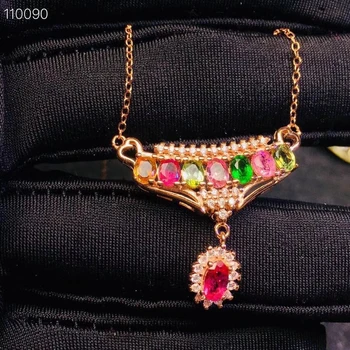 

KJJEAXCMY boutique jewels 925 pure silver inlaid natural tourmaline lady Pendant + Necklace support detection