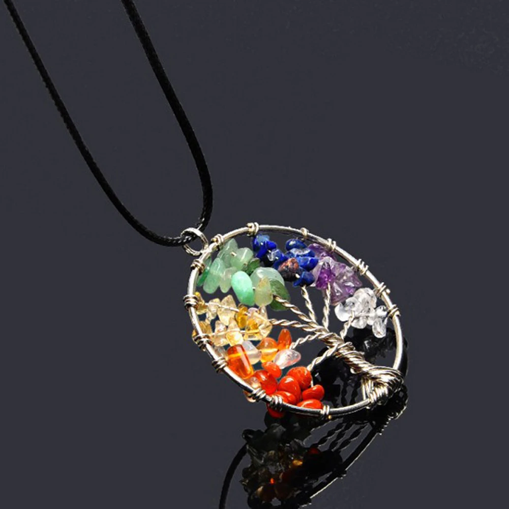 Цепочка женская кварцевая радужная с 7 кристаллами чакр|life tree|crystal crystalwomen pendant |