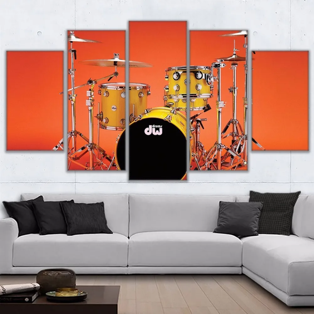 

Modular Picture 5 Panel Music Poster Cool Rock Instrument Drum Kit Painting Decor Poster Canvas Painting Fashion For Living Room