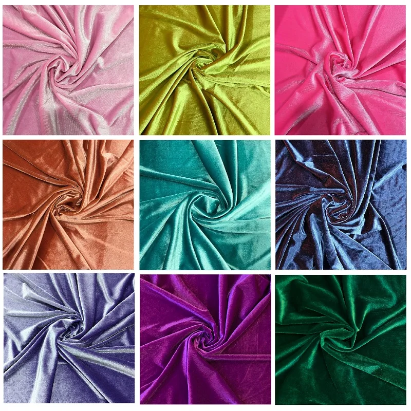 

35 colors, Velvet stretch , 97%PES, 3%Spandex, Velour Fabric, 150 cm, 230 gsm, sewing apparel, fashion, continuous cut, Dresss