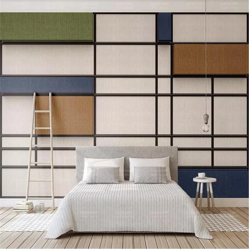 

Fashion retro square plaid fabric 3d TV background wall professional production of high-end mural factory wholesale