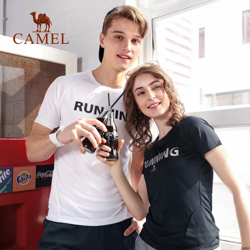

CAMEL Summer Shirt Women Men Sports Anti-Sweat Running Quick Dry Fitness Gym Couple Short Sleeve High Elastic