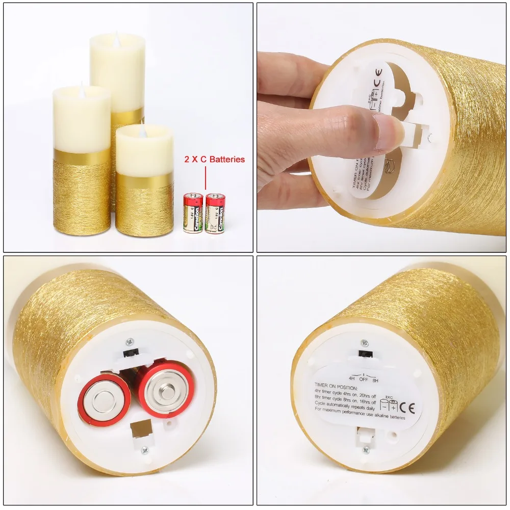 yk13010 flameless golden candle set