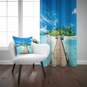

Else Blue Sky Green Tropical Island Sea on Bridge 3d Print Living Room Bedroom 1 Panel Set Curtain Combine Gift Pillow Case