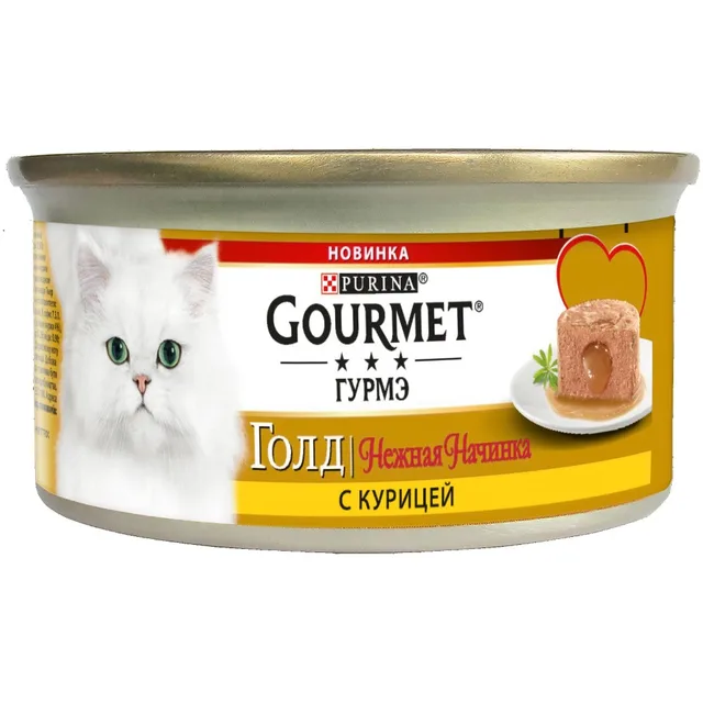 Влажный корм Gourmet Gold Нежная начинка для кошек с курицей, Банка, 12х85 г.