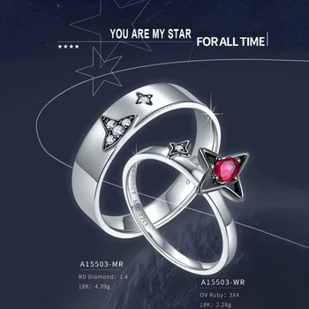 

LP Customized 18K AU750 White Gold Natural Diamond Star Couple Rings Wedding Anniversary promise Lover's Ring for Women Men