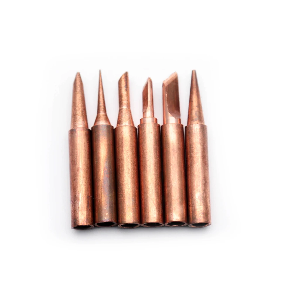 6pcs/set Lead-free copper Pure cupper Solder tip 900M-T For Hakko 936 FX-888D Saike 909D 852D+ 952D Diamagnetic DIY