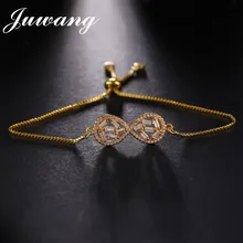 JUWANG Бесконечность Лук AAA кубического циркония Femme браслет золотой Цвет Регулируемый прелести цепь любовь Браслеты и браслеты подарок