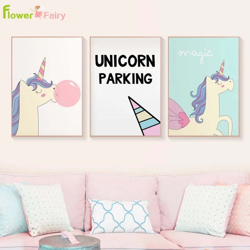

Cartoon Unicorn Wall Art Canvas Painting Balloon Posters And Prints Nordic Poster Wall Pictures Kids Room Baby Room Unframed