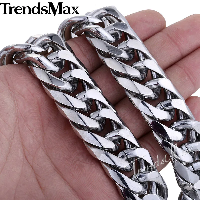 Trendsmax 18/22 мм Мужская цепь Тяжелая 316L Нержавеющая сталь серебро (Цвет) интересный