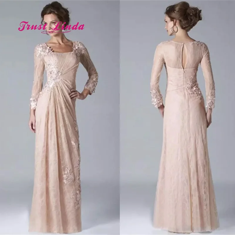 

Abiti Madre Della Sposa Long Sleeves Dresses For Mother Of Bride Square Neck Appliques Lace Mother Of Bride Dress