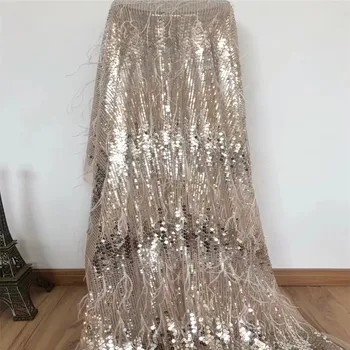 

Attractive French 3D lace fabric with sequin and feather Latest mesh lace fabric for shining dress A564-1