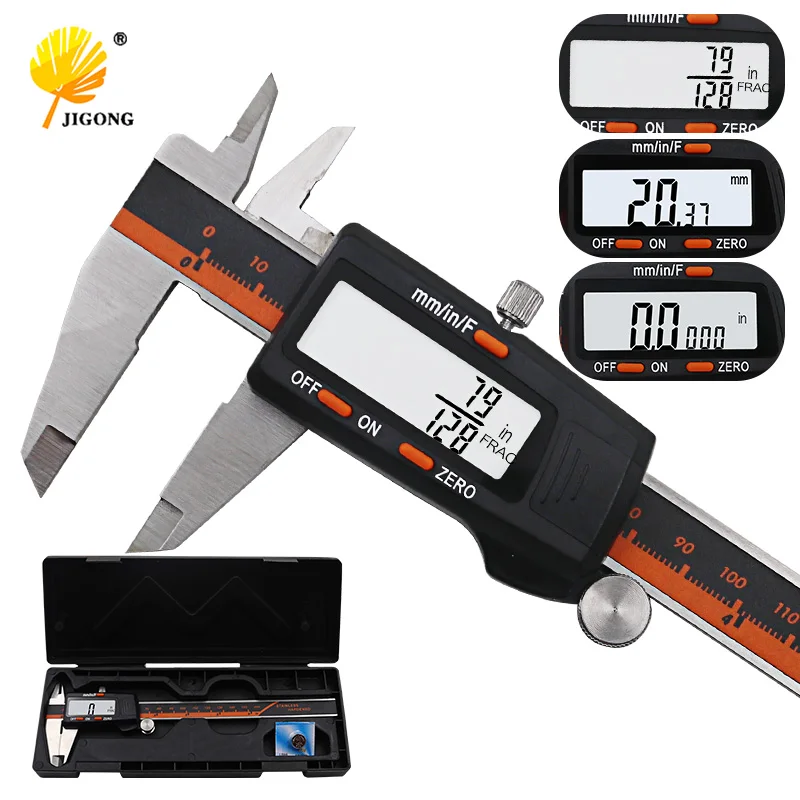 comprar Aço inoxidável Display Digital Caliper 150mm Fração MM Polegadas de Alta Precisão de Aço Inoxidável LCD Vernier Caliper