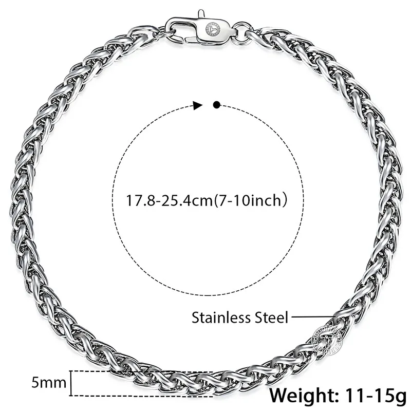 Davieslee браслет для мужчин цепочка плетеная Пшеница звено из нержавеющей стали серебряный тон 3-10 мм LKBM161 - Окраска металла: 5mm KB624