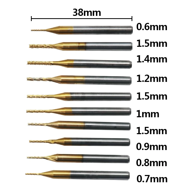 QSTEXPRESS 10Pcs 1/8'' 0.8-3.175mm 0.6-1.5mm PCB Drill Bit Set Engraving Cutter Rotary CNC End Mill