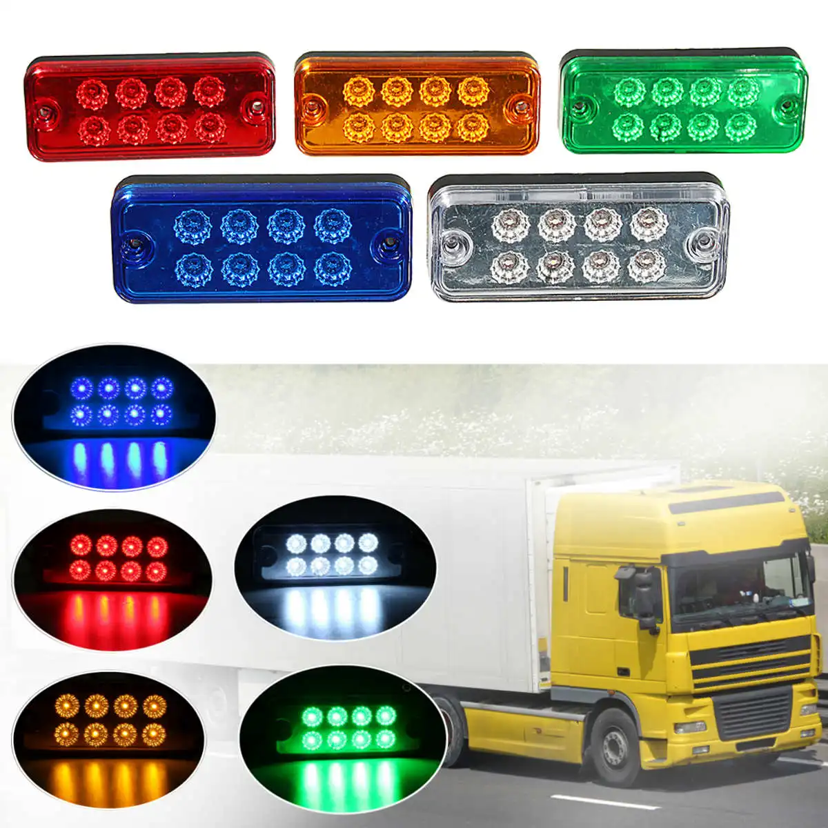 

12V 24V 8 LED Side Maker Recovery Position Light Lamp Trailer Truck Caravan
