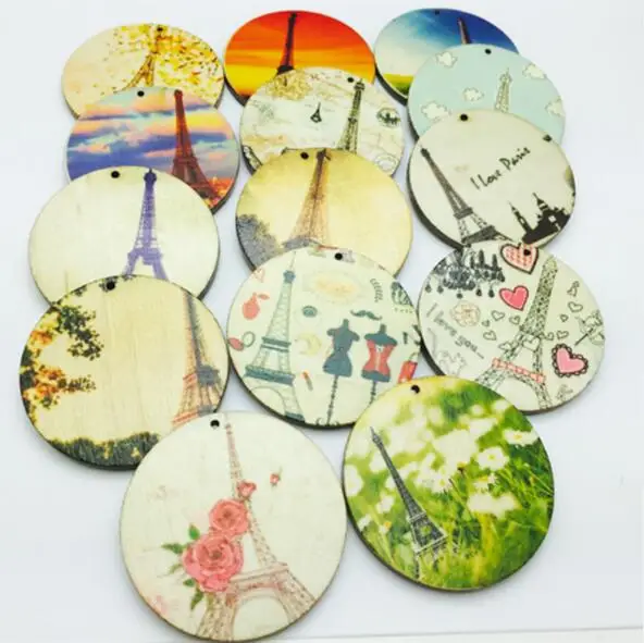 

50pcs 5cm Round painted wooden tag DIY Sewing Accessory Clothing supplies Home\ Party pendant Decoration DIY Craft Supplies B38