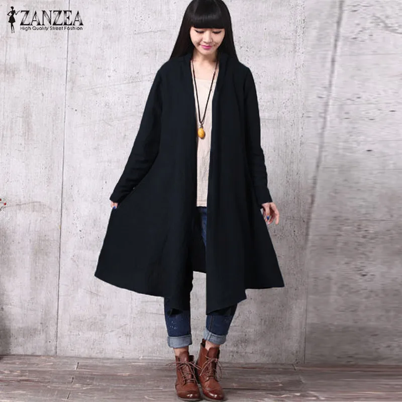 Fashion Women ZANZEA Cotton Linen Long Coat Cardigan 2018