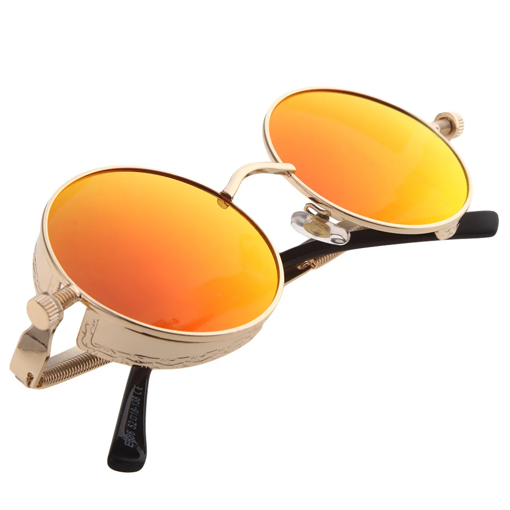 

Steampunk Round Sunglasses Women Steam Punk Circle Men Female Brand Metal Mirror Lenses Sun Glasses For Women Male Oculos De Sol