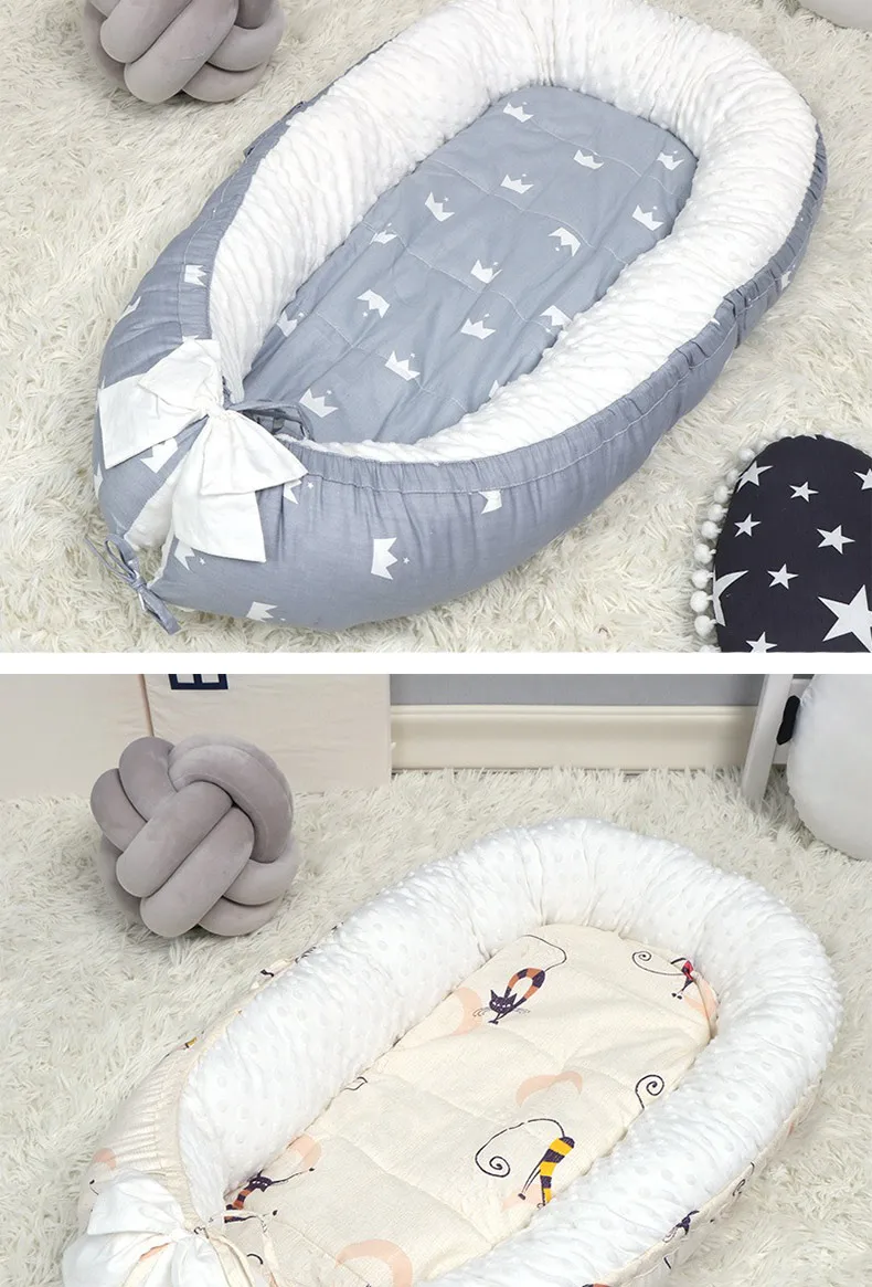 Хлопок утолщение младенческой кровати в кровати Новорожденный ребенок кровать Небьющийся съемный стирка сплошной цвет BY1040