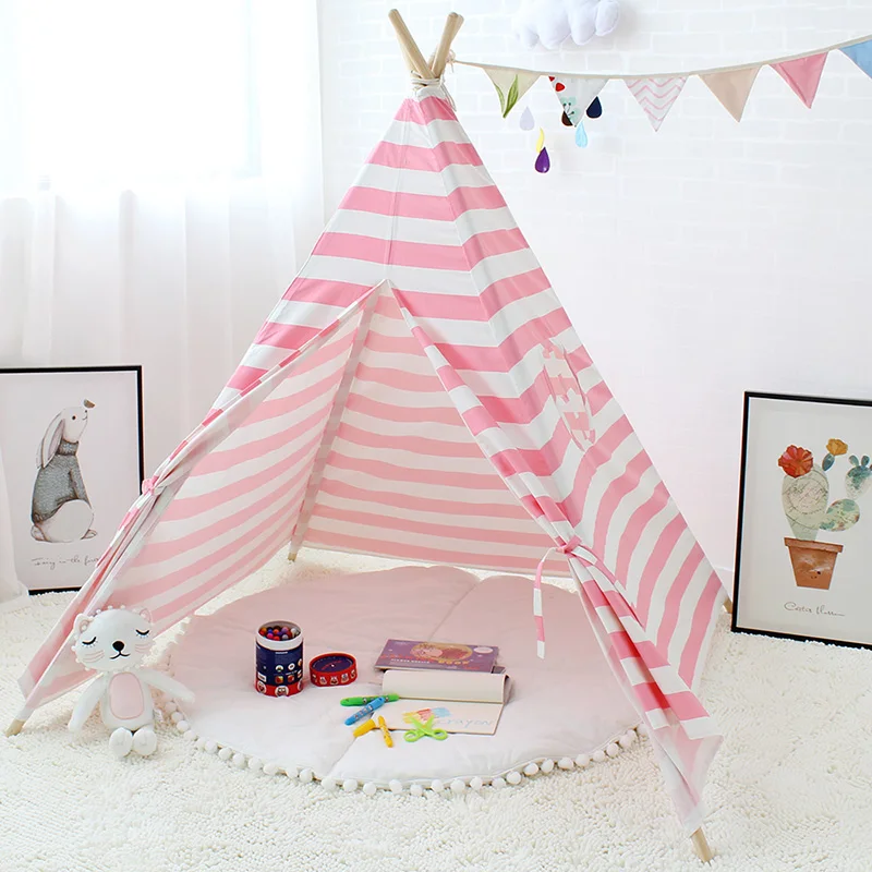 Детская палатка, игрушка nody Canvas Stripe Wigwan, индийская Крытая палатка teepee для детской комнаты, детский игровой домик для мальчиков и девочек, Открытый Кемпинг