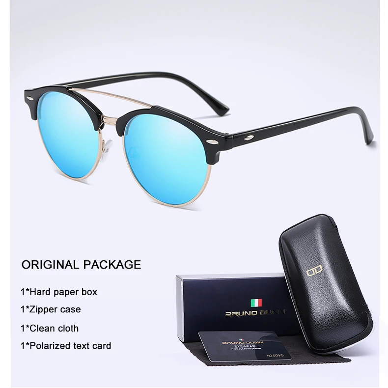 Bruno Dunn Classic Polarized Sunglasses Men Women Retro Brand Designer round Sun Glasses Female Male Fashion Mirror Sunglass ray - Цвет линз: as picture