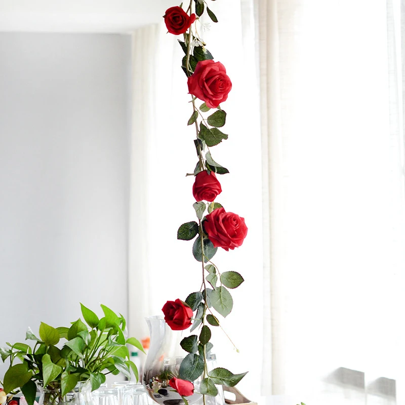 1pcs 180cm Artificial Flowers Rose String Vine Home Wedding Garden