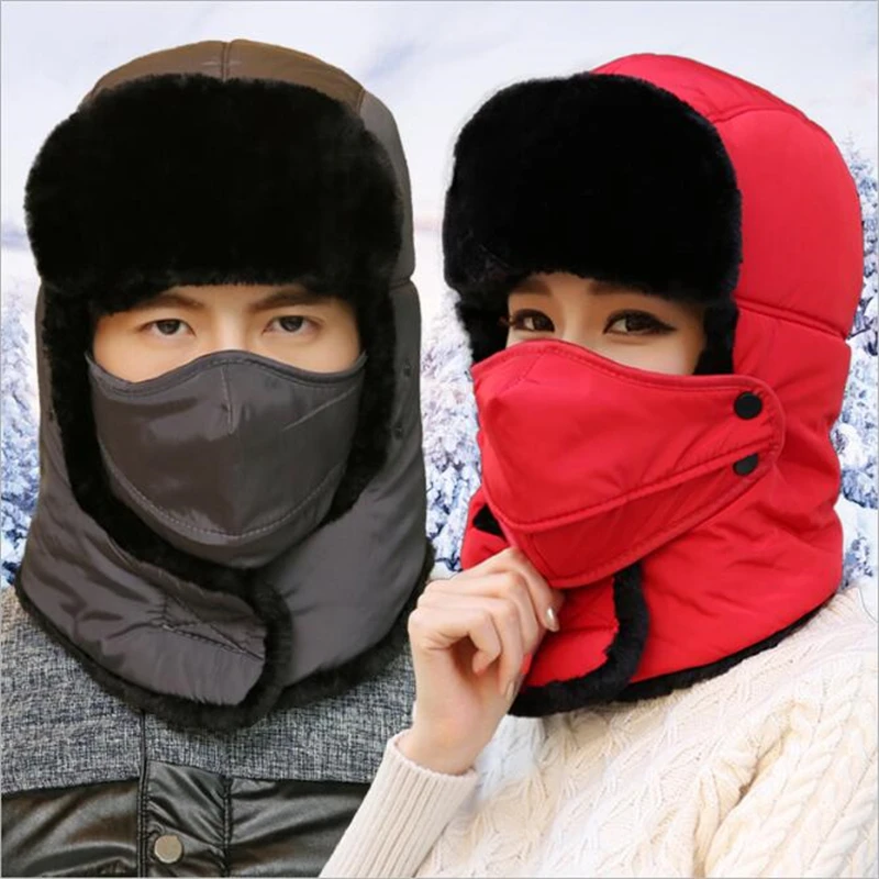 bomber crew beanie hat with full face covering 2019 new popular Bomber Hats men's winter hat with ear flaps outdoor cold warm skiing men winter hat warm hat earmuffs and mask thermal aviator bomber winter hat