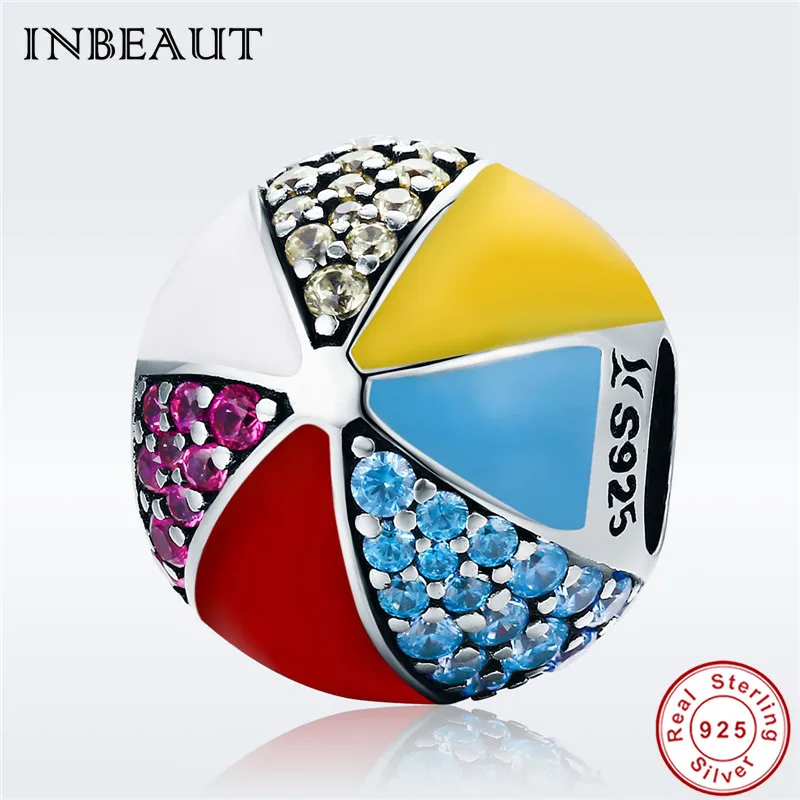 

CZ Ball Charm fit Pandora Bracelet 925 Sterling Silver Round Colorful Enamel Red&Yellow Cubic Zirconia Stone Beads for Necklace